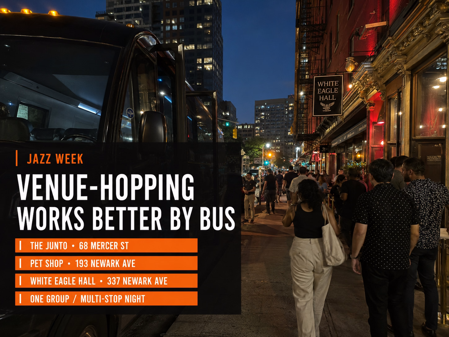 Jazz week venue hopping by bus
