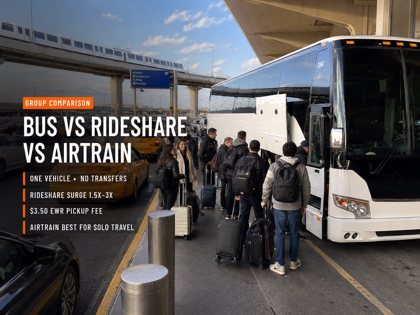 Bus vs rideshare vs AirTrain comparison for EWR