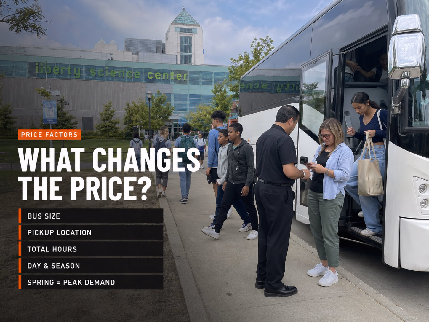 Charter bus rental prices for Liberty Science Center