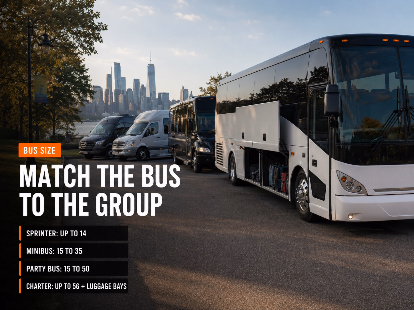 Bus size guide for Liberty State Park trips