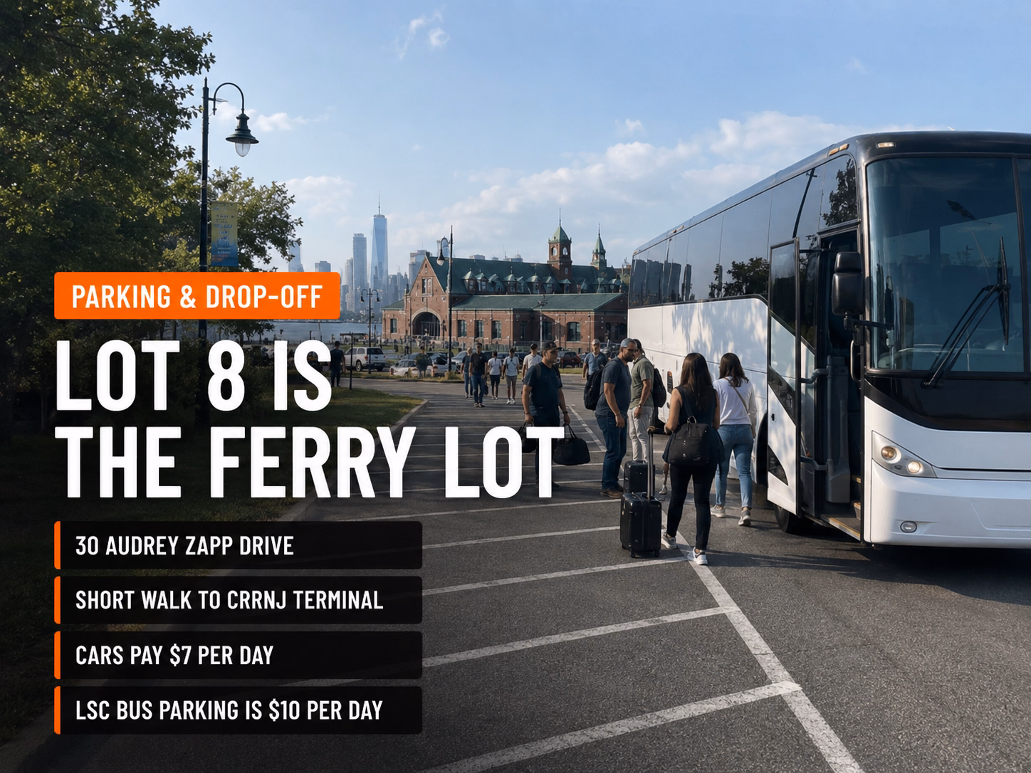 Bus drop-off and parking at Liberty State Park