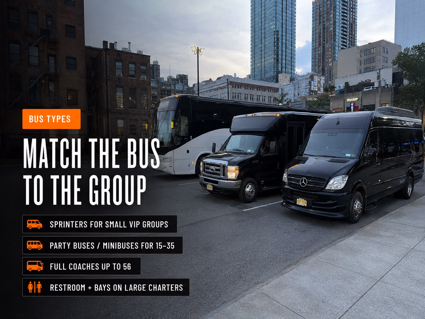 Bus types for Loew's Jersey Theatre groups