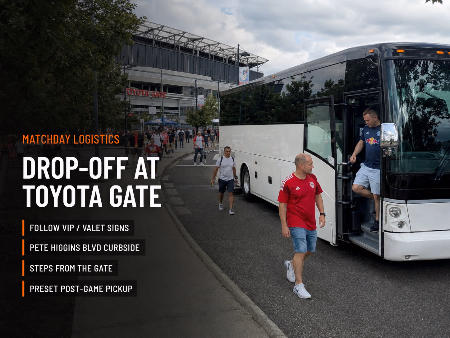 Charter bus drop-off and pickup at Red Bull Arena