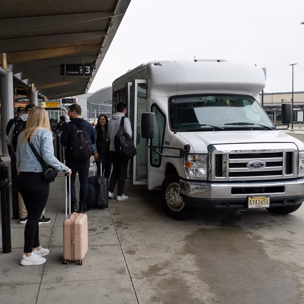Black Mercedes Sprinter van staged for an Jersey City Airport Transportation group