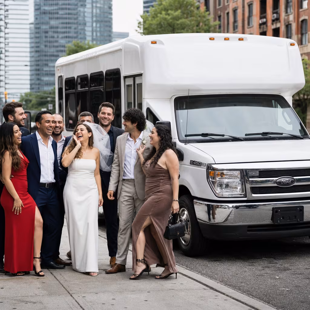 Black Mercedes Sprinter van staged for an Jersey City Bachelor & Bachelorette Transportation group