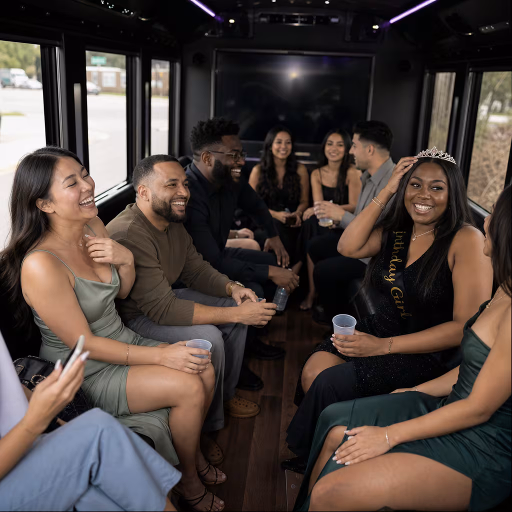 Black Mercedes Sprinter van staged for an Jersey City Birthday Transportation group