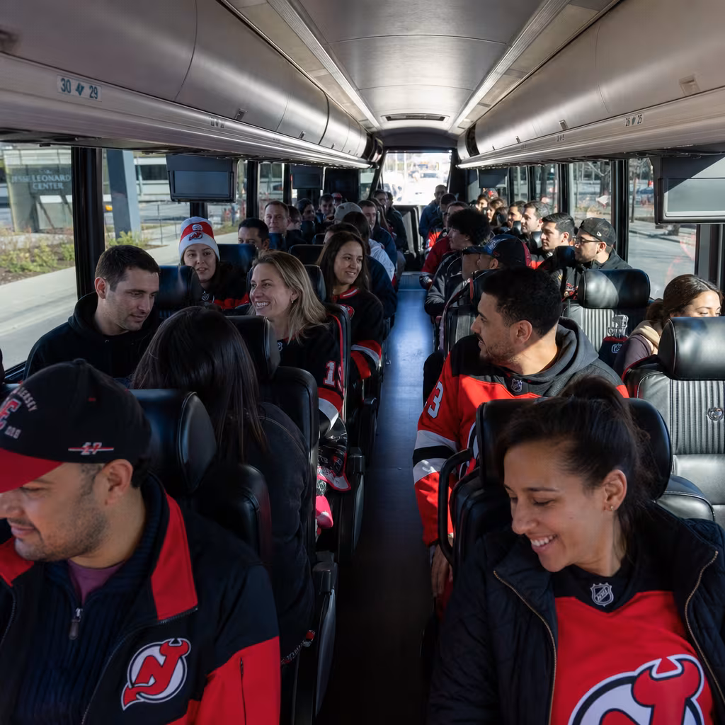 Passenger seating aboard a Jersey City party bus rental