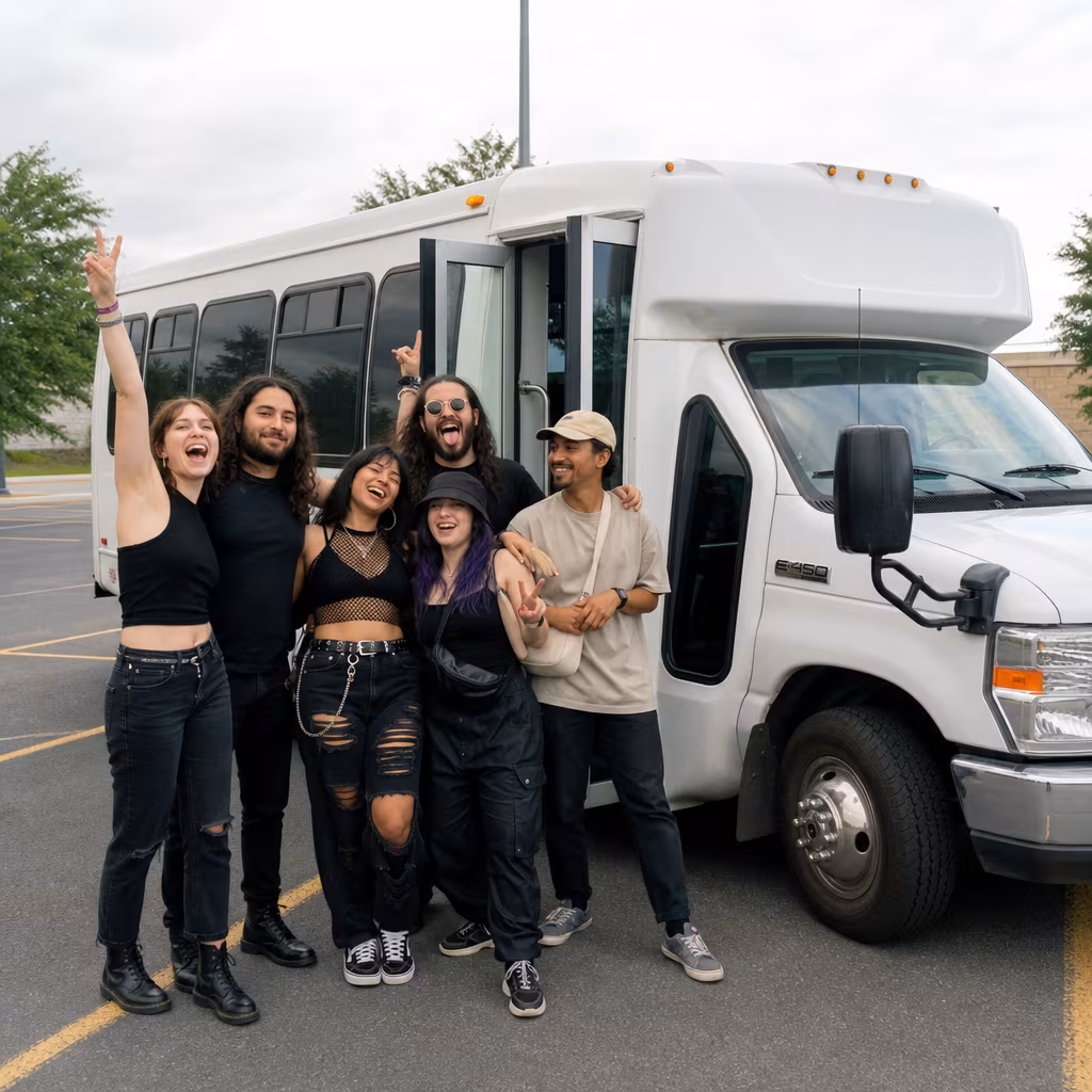 Black Mercedes Sprinter van staged for an Jersey City Concert Transportation group
