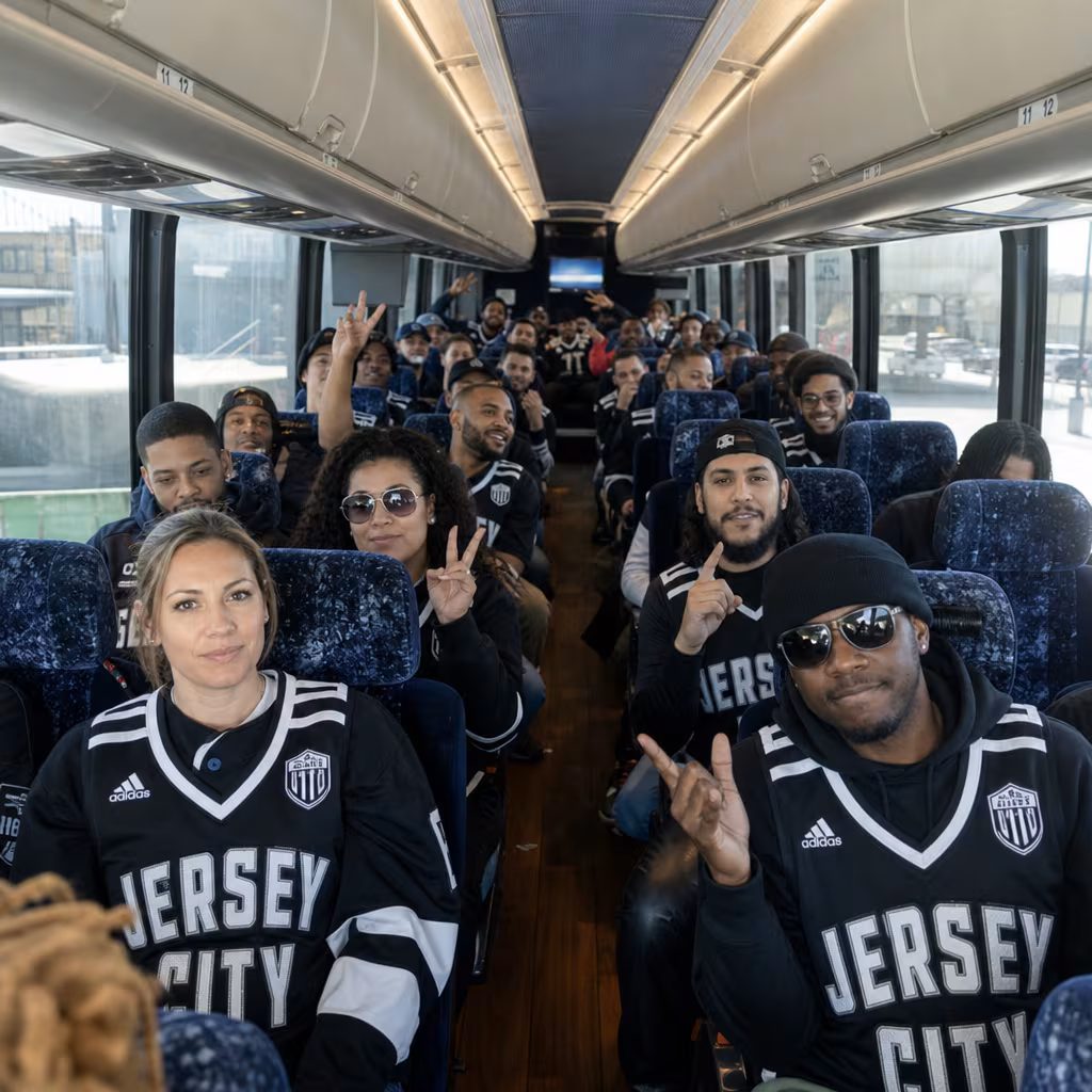 Black Mercedes Sprinter van staged for an Jersey City Sporting Event Transportation group