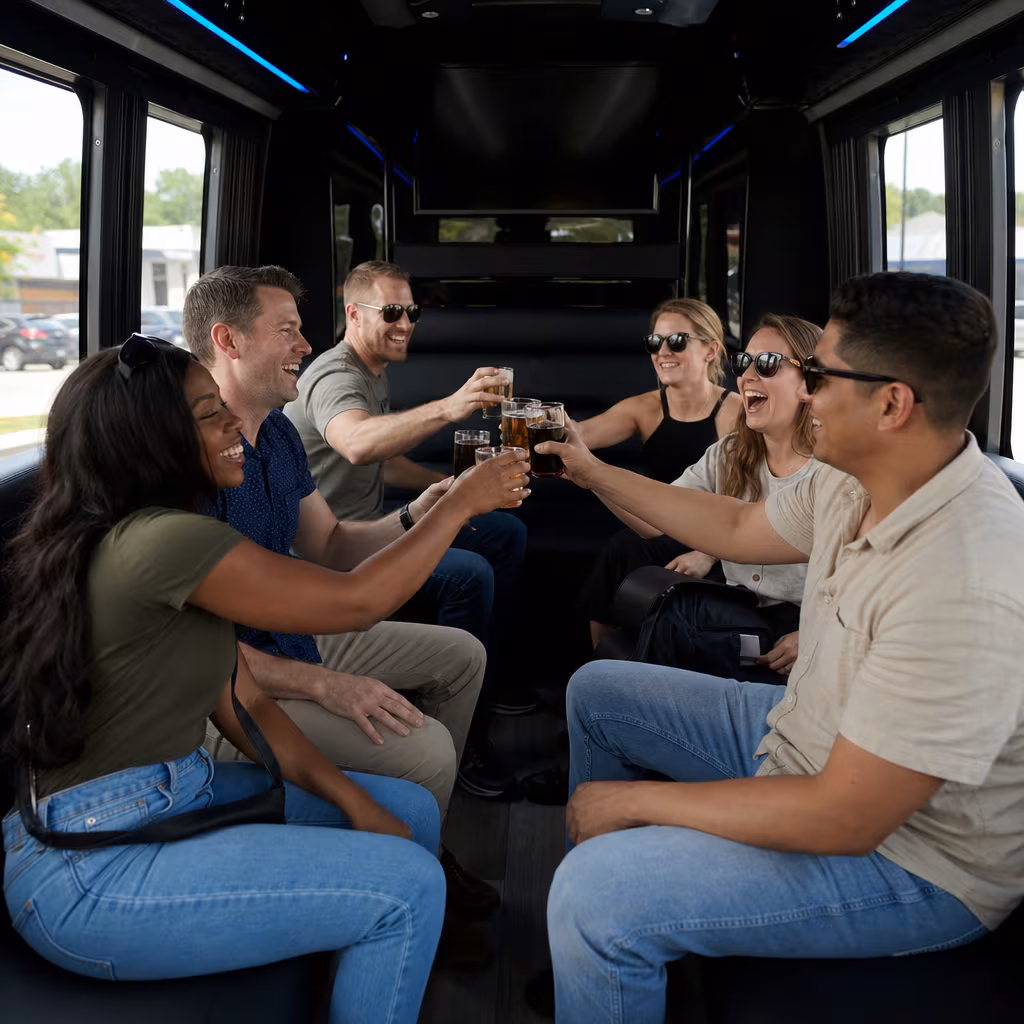 Black Mercedes Sprinter van staged for an Jersey City Winery & Brewery Tour Transportation group