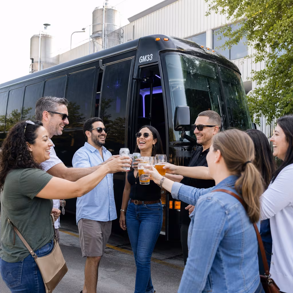 Passengers loading luggage while boarding an Jersey City group shuttle